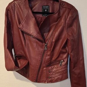 Guess Women's Textured Red Leather Jacket